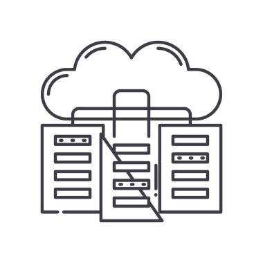 Sunucu bilgisayar simgesi, doğrusal izole resimleme, ince çizgi vektörü, web tasarım işareti, düzenlenebilir çizgi konsept sembolü beyaz arkaplan üzerinde.