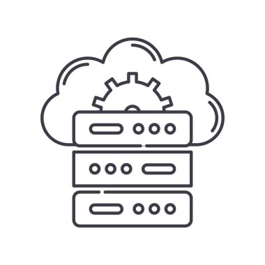 Sunucu bilgisayar simgesi, doğrusal izole resimleme, ince çizgi vektörü, web tasarım işareti, düzenlenebilir çizgi konsept sembolü beyaz arkaplan üzerinde.