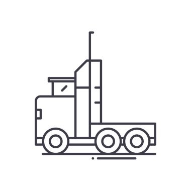 Yarı kamyon simgesi, doğrusal izole edilmiş illüstrasyon, ince çizgi vektörü, web tasarım işareti, düzenlenebilir beyaz arkaplan üzerinde çizgi konsept sembolü.