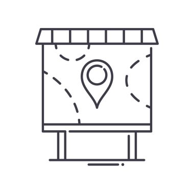 Haritanın yön simgesi, doğrusal izole edilmiş illüstrasyon, ince çizgi vektörü, web tasarım işareti, düzenlenebilir çizgi konsept sembolü beyaz arkaplan üzerinde.