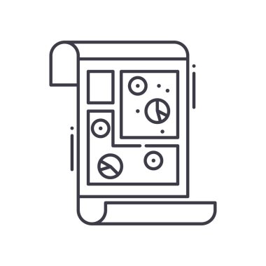 Harita simgesi, doğrusal izole edilmiş illüstrasyon, ince çizgi vektörü, web tasarım işareti, düzenlenebilir çizgi konsept sembolü beyaz arkaplan üzerinde.
