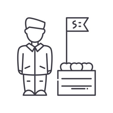 Satıcı simgesi, doğrusal izole edilmiş illüstrasyon, ince çizgi vektörü, web tasarım işareti, düzenlenebilir çizgi konsept sembolü beyaz arkaplan üzerinde.