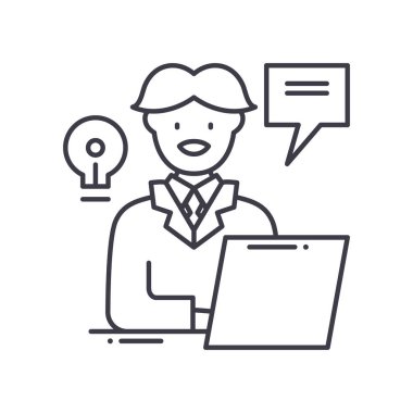 Yönetici konsepti simgesi, doğrusal izole resimleme, ince çizgi vektörü, web tasarım işareti, düzenlenebilir konsept sembolü beyaz arkaplan üzerinde.