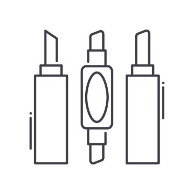 Makyaj araçları simgesi, doğrusal izole resimleme, ince çizgi vektörü, web tasarım işareti, düzenlenebilir çizgi konsept sembolü beyaz arkaplan üzerinde.