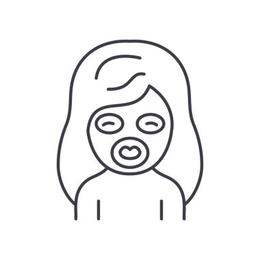 Makyaj maskesi simgesi, doğrusal izole edilmiş illüstrasyon, ince çizgi vektörü, web tasarım işareti, beyaz arkaplanda düzenlenebilir inme ile ana çizgi konsept sembolü.