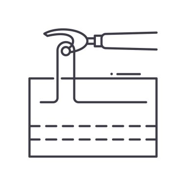 Dikiş deşici simgesi, doğrusal izole edilmiş illüstrasyon, ince çizgi vektörü, web tasarım işareti, düzenlenebilir çizgi konsept sembolü beyaz arkaplan üzerinde.