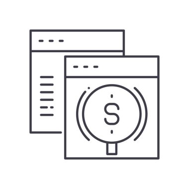 Arama iş simgesi, doğrusal izole edilmiş illüstrasyon, ince çizgi vektörü, web tasarım işareti, düzenlenebilir çizgi konsept sembolü beyaz arkaplan üzerinde.