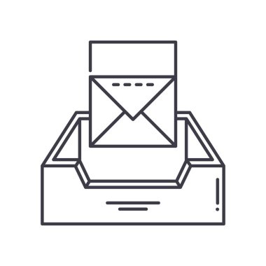 Posta kutusu simgesi, doğrusal izole edilmiş illüstrasyon, ince çizgi vektörü, web tasarım işareti, düzenlenebilir konsept sembolü beyaz arkaplanda..