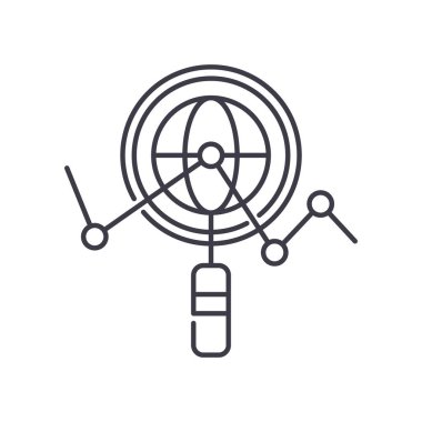 Arama motoru optimizasyon simgesi, doğrusal izole çizim, ince çizgi vektörü, web tasarım işareti, düzenlenebilir konsept sembolü beyaz arkaplan üzerinde.