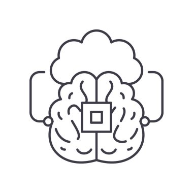 Makine öğrenme simgesi, doğrusal izole edilmiş illüstrasyon, ince çizgi vektörü, web tasarım işareti, düzenlenebilir beyaz arkaplan üzerinde çizgi konsept sembolü.