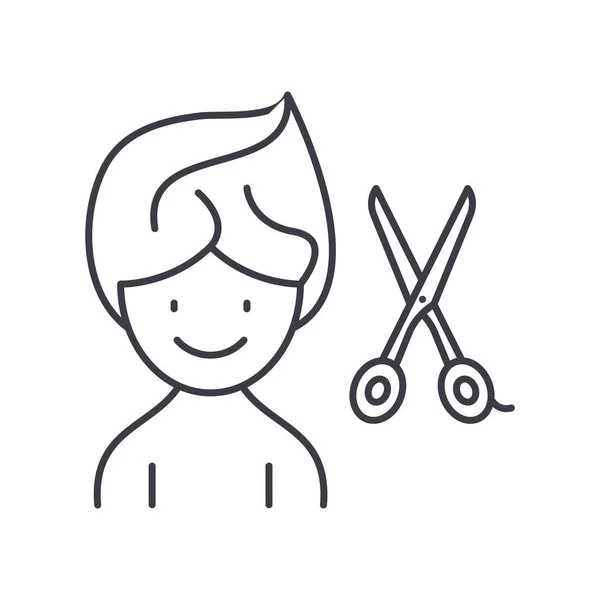 Ícone de corte de cabelo masculino, ilustração isolada linear, vetor de linha fina, sinal de web design, símbolo de conceito de esboço com curso editável no fundo branco. —  Vetores de Stock