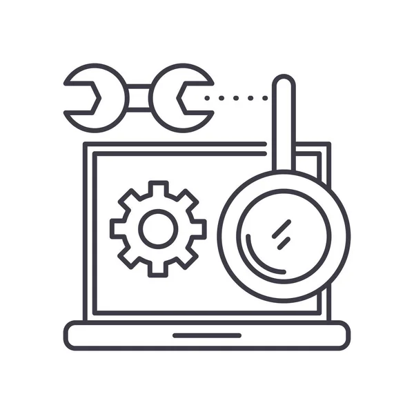 Icono de optimización de búsqueda, ilustración lineal aislada, vector de línea delgada, signo de diseño web, símbolo de concepto de contorno con trazo editable sobre fondo blanco. — Vector de stock