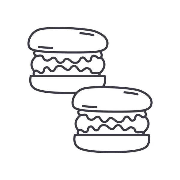 Macaron-Symbol, linear isolierte Illustration, dünner Linienvektor, Webdesign-Zeichen, Umrisskonzept-Symbol mit editierbarem Strich auf weißem Hintergrund. — Stockvektor