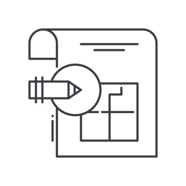 Blueprint simgesi, doğrusal izole edilmiş illüstrasyon, ince çizgi vektörü, web tasarım işareti, düzenlenebilir beyaz arkaplan üzerinde çizgi konsept sembolü.