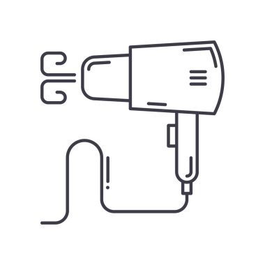 Saç kurutma konsepti simgesi, doğrusal izole çizim, ince çizgi vektörü, web tasarım işareti, düzenlenebilir konsept sembolü beyaz arkaplan üzerinde.