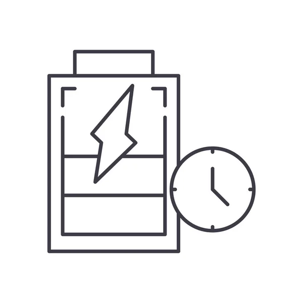 Batteriezeitsymbol, linear isolierte Illustration, dünner Linienvektor, Webdesign-Zeichen, Umrisskonzept-Symbol mit editierbarem Strich auf weißem Hintergrund. — Stockvektor