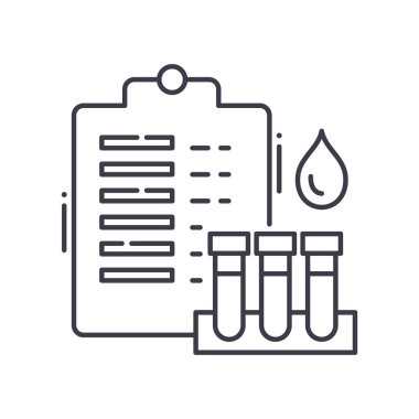 Kan testi simgesi, doğrusal izole edilmiş illüstrasyon, ince çizgi vektörü, web tasarım işareti, düzenlenebilir beyaz arkaplan üzerinde çizgi konsept sembolü.