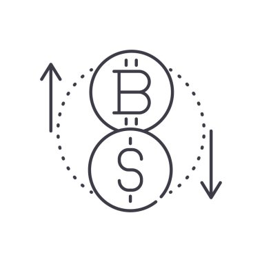 Bitcoin token simgesi, doğrusal izole edilmiş illüstrasyon, ince çizgi vektörü, web tasarım işareti, düzenlenebilir beyaz arkaplan üzerinde çizgi konsept sembolü.