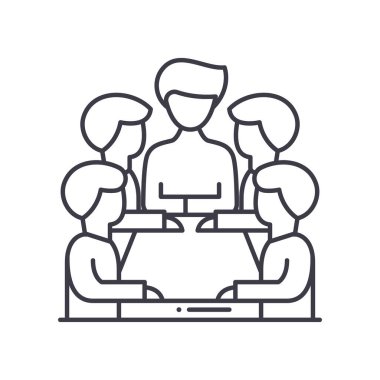 Yönetim kurulu simgesi, doğrusal izole edilmiş illüstrasyon, ince çizgi vektörü, web tasarım işareti, düzenlenebilir konsept sembolü beyaz arkaplanda..