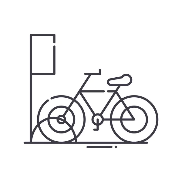 Icône de stationnement de vélo de ville, illustration linéaire isolée, vecteur de ligne mince, panneau de conception Web, symbole de concept de contour avec trait modifiable sur fond blanc. — Image vectorielle