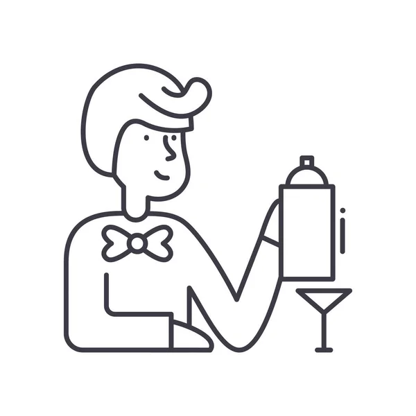 Barman-Symbol, linear isolierte Illustration, dünner Linienvektor, Webdesign-Zeichen, Umrisskonzept-Symbol mit editierbarem Strich auf weißem Hintergrund. — Stockvektor