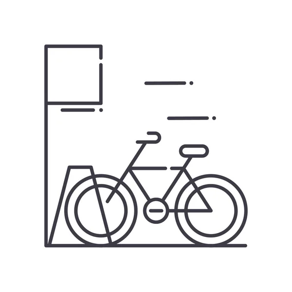 Icône de concept de stationnement de vélos, illustration linéaire isolée, vecteur de ligne mince, panneau de conception Web, symbole de concept de contour avec trait modifiable sur fond blanc. — Image vectorielle