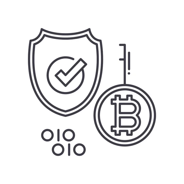 Bitcoin titkosítás ikon, lineáris elszigetelt illusztráció, vékony vonal vektor, web design jel, vázlat koncepció szimbólum szerkeszthető stroke fehér háttér. — Stock Vector
