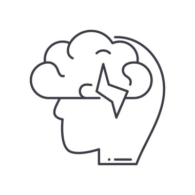 Beyin fırtınası içgörü simgesi, doğrusal izole resimleme, ince çizgi vektörü, web tasarım işareti, düzenlenebilir konsept sembolü beyaz arkaplan üzerinde.