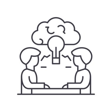 Beyin fırtınası simgesi, doğrusal izole edilmiş illüstrasyon, ince çizgi vektörü, web tasarım işareti, düzenlenebilir konsept sembolü beyaz arkaplan üzerinde.