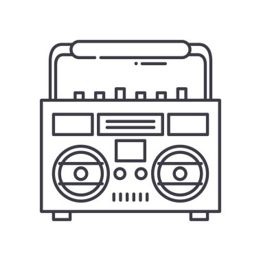 Boombox simgesi, doğrusal izole edilmiş illüstrasyon, ince çizgi vektörü, web tasarım işareti, düzenlenebilir çizgi konsept sembolü beyaz arkaplan üzerinde.