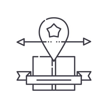 Marka konumlandırma simgesi, doğrusal izole edilmiş illüstrasyon, ince çizgi vektörü, web tasarım işareti, düzenlenebilir beyaz arkaplan üzerinde çizgi konsept sembolü.
