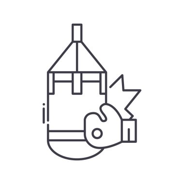 Boks konsepti simgesi, doğrusal izole çizim, ince çizgi vektörü, web tasarım işareti, düzenlenebilir konsept sembolü beyaz arkaplan üzerinde.