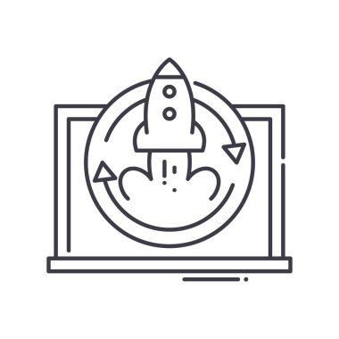 İş başlatma simgesi, doğrusal izole edilmiş illüstrasyon, ince çizgi vektörü, web tasarım işareti, düzenlenebilir çizgi konsept sembolü beyaz arkaplan üzerinde.