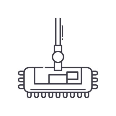 Süpürge simgesi, doğrusal izole edilmiş illüstrasyon, ince çizgi vektörü, web tasarım işareti, düzenlenebilir beyaz arkaplan üzerinde çizgi konsept sembolü.
