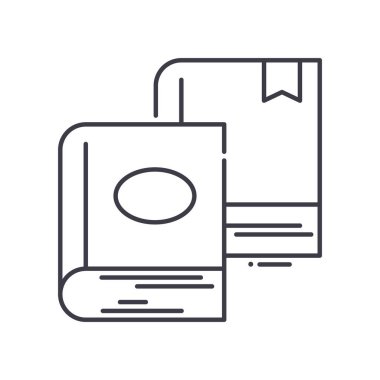 Kitaplar simgesi, doğrusal izole edilmiş illüstrasyon, ince çizgi vektörü, web tasarım işareti, beyaz arkaplan üzerinde düzenlenebilir çizgi konsept sembolü.