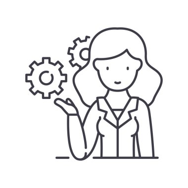 İş işleme simgesi, doğrusal izole resimleme, ince çizgi vektörü, web tasarım işareti, düzenlenebilir çizgi konsept sembolü beyaz arkaplan üzerinde.