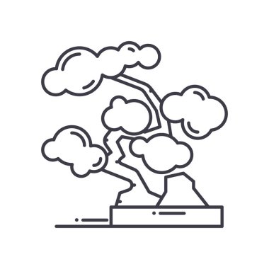 Bonsai simgesi, doğrusal izole edilmiş illüstrasyon, ince çizgi vektörü, web tasarım işareti, düzenlenebilir beyaz arkaplan üzerinde çizgi konsept sembolü.