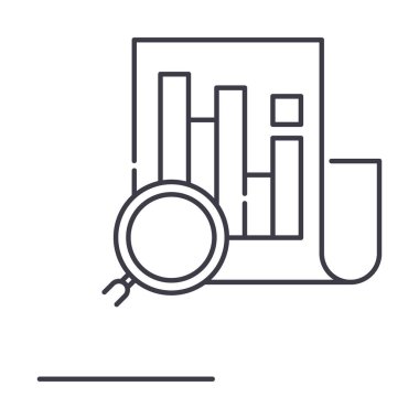 İş belgeleme analiz simgesi, doğrusal izole resimleme, ince çizgi vektörü, web tasarım işareti, düzenlenebilir konsept sembolü beyaz arkaplan üzerinde.