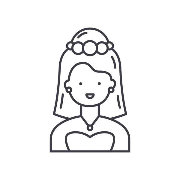 Icona del concetto di sposa, illustrazione lineare isolata, vettore di linea sottile, segno di web design, simbolo del concetto di contorno con tratto modificabile su sfondo bianco. — Vettoriale Stock