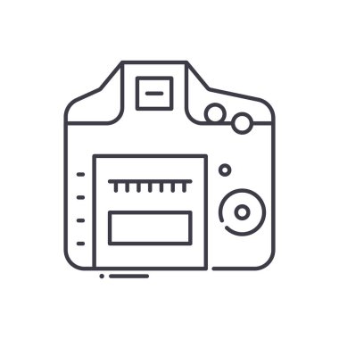 Kamera arka plan simgesi, doğrusal izole edilmiş illüstrasyon, ince çizgi vektörü, web tasarım işareti, düzenlenebilir beyaz arkaplan üzerinde çizgi konsept sembolü.