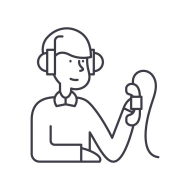 Çağrı merkezi resim simgesi, doğrusal izole edilmiş illüstrasyon, ince çizgi vektörü, web tasarım işareti, düzenlenebilir beyaz arkaplan üzerinde çizgi konsept sembolü.