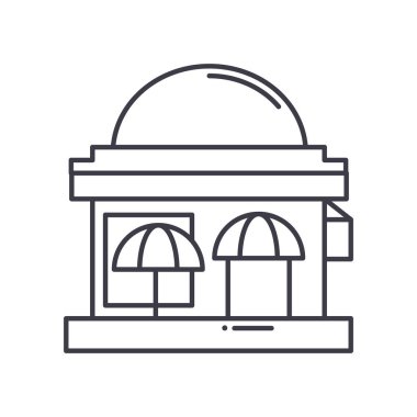 Kafe evi simgesi, doğrusal izole edilmiş illüstrasyon, ince çizgi vektörü, web tasarım işareti, düzenlenebilir beyaz arkaplan üzerinde çizgi konsept sembolü.