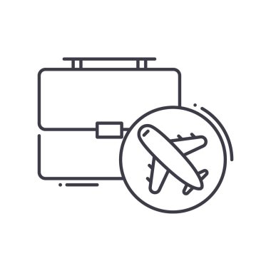 İş seyahati simgesi, doğrusal izole edilmiş illüstrasyon, ince çizgi vektörü, web tasarım işareti, düzenlenebilir beyaz arkaplan üzerinde çizgi konsept sembolü.