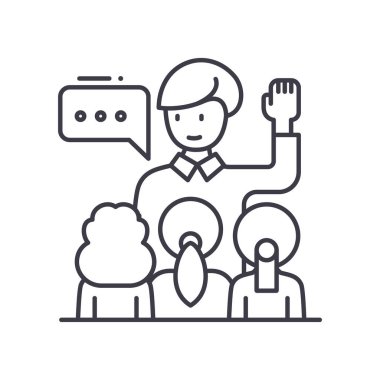 İş eğitim simgesi, doğrusal izole edilmiş illüstrasyon, ince çizgi vektörü, web tasarım işareti, düzenlenebilir çizgi konsept sembolü beyaz arkaplan üzerinde.