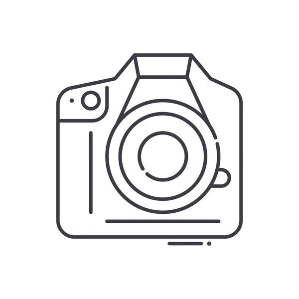 Vew icona della fotocamera, illustrazione lineare isolata, vettore linea sottile, segno di progettazione web, simbolo del concetto di contorno con tratto modificabile su sfondo bianco. — Vettoriale Stock