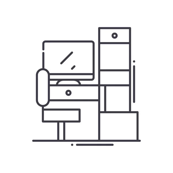 Geschäftsarbeitsplatzsymbol, linear isolierte Illustration, dünner Linienvektor, Webdesign-Zeichen, Konturenkonzept-Symbol mit editierbarem Strich auf weißem Hintergrund. — Stockvektor