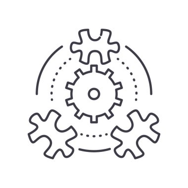 İş çözümleri simgesi, doğrusal izole edilmiş illüstrasyon, ince çizgi vektörü, web tasarım işareti, düzenlenebilir beyaz arkaplan üzerinde çizgi konsept sembolü.