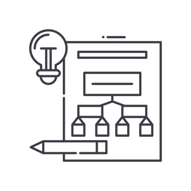 İş planı konsepti simgesi, doğrusal izole çizim, ince çizgi vektörü, web tasarım işareti, düzenlenebilir konsept sembolü beyaz arkaplan üzerinde.