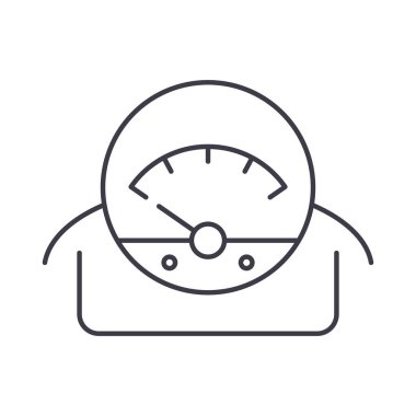 Araba hız göstergesi simgesi, doğrusal izole edilmiş illüstrasyon, ince çizgi vektörü, web tasarım işareti, düzenlenebilir konsept sembolü beyaz arkaplan üzerinde.