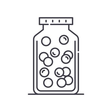 Şeker kavanozu simgesi, doğrusal izole illüstrasyon, ince çizgi vektörü, web tasarım işareti, düzenlenebilir çizgi konsept sembolü beyaz arkaplan üzerinde.